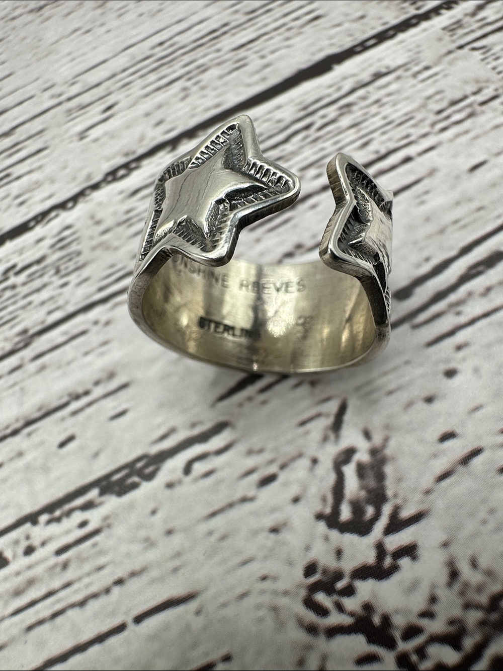 Sunshine Reeves Silver Star Open Band Ring — Double Star Accent